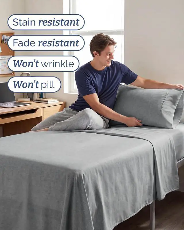 Alt view image 5 of 7 - Twin XL 4 Piece Sheet Set - Comfy Breathable & Cooling - Soft Hotel Luxury Bedding Set with 8-16 Inch Deep Pockets - 1 Flat & 1 Fitted Sheet & 2 Pillowcases - Wrinkle Free & Easy Care - Heathered Grey