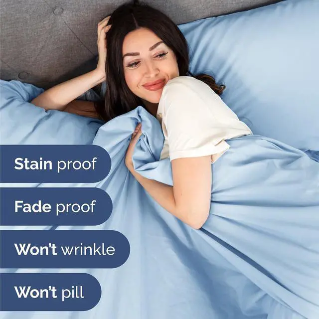 Alt view image 5 of 7 - Queen 6 Piece Sheet Set - Comfy Breathable & Cooling - Ultra-Soft Hotel Luxury Bedding Set with 8-16 Inch Deep Pockets - 1 Flat & 1 Fitted Sheet & 4 Pillowcases - Wrinkle Free & Easy Care - Baby Blue