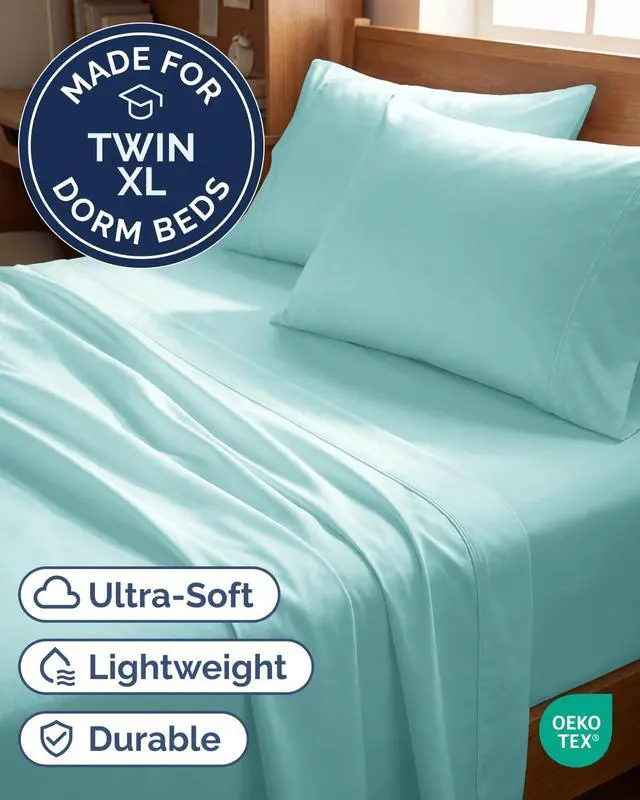 Alt view image 2 of 7 - Twin XL 4 Piece Sheet Set - Comfy Breathable & Cooling - Ultra-Soft Hotel Luxury Bedding Set w/ 8-16 Inch Deep Pockets - 1 Flat & 1 Fitted Sheet & 2 Pillowcases - Wrinkle Free & Easy Care - Spa Blue