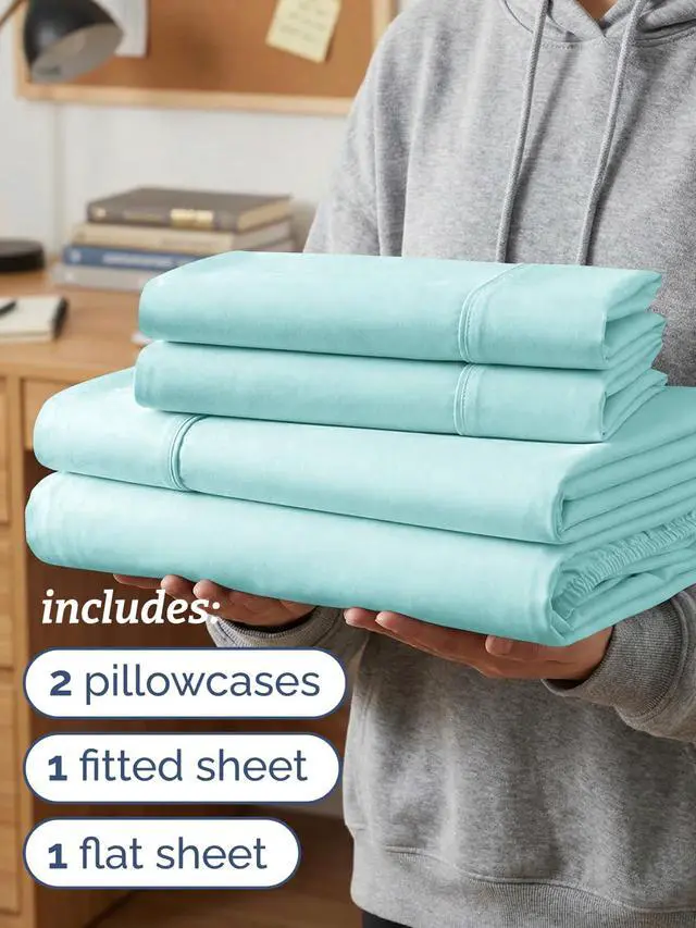 Alt view image 3 of 7 - Twin XL 4 Piece Sheet Set - Comfy Breathable & Cooling - Ultra-Soft Hotel Luxury Bedding Set w/ 8-16 Inch Deep Pockets - 1 Flat & 1 Fitted Sheet & 2 Pillowcases - Wrinkle Free & Easy Care - Spa Blue