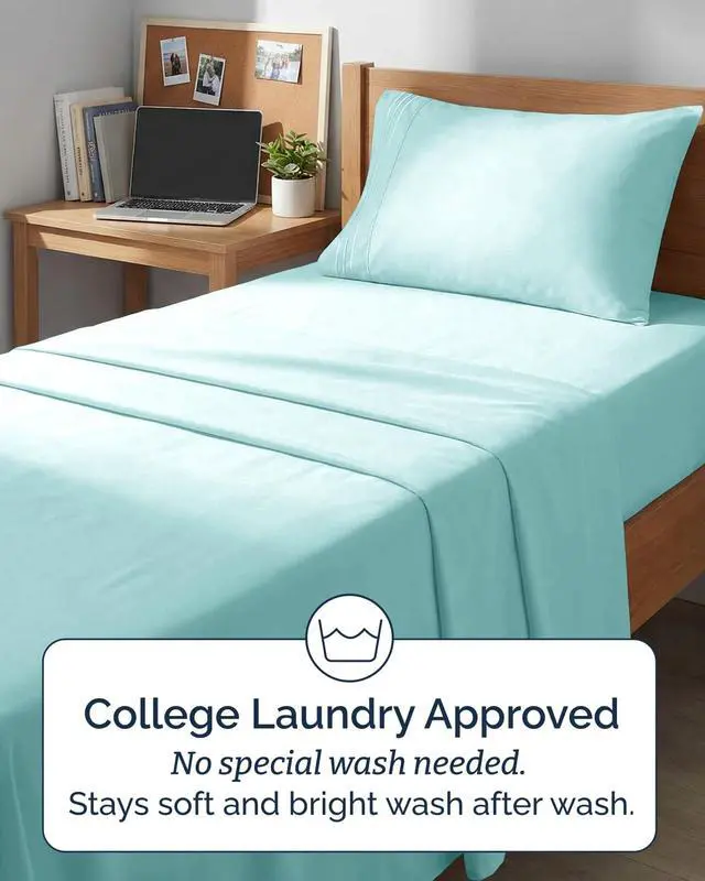 Alt view image 6 of 7 - Twin XL 4 Piece Sheet Set - Comfy Breathable & Cooling - Ultra-Soft Hotel Luxury Bedding Set w/ 8-16 Inch Deep Pockets - 1 Flat & 1 Fitted Sheet & 2 Pillowcases - Wrinkle Free & Easy Care - Spa Blue