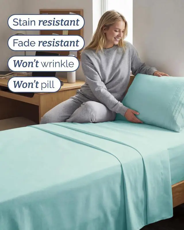 Alt view image 5 of 7 - Twin XL 4 Piece Sheet Set - Comfy Breathable & Cooling - Ultra-Soft Hotel Luxury Bedding Set w/ 8-16 Inch Deep Pockets - 1 Flat & 1 Fitted Sheet & 2 Pillowcases - Wrinkle Free & Easy Care - Spa Blue