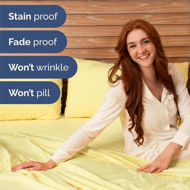 Alt view image 5 of 7 - Queen 6 Piece Sheet Set - Comfy Breathable & Cooling - Ultra Soft Hotel Luxury Bedding Set w/ 8-16 Inch Deep Pockets - 1 Flat & 1 Fitted Sheet & 4 Pillowcases - Cozy, Wrinkle Free & Easy Care - Yellow