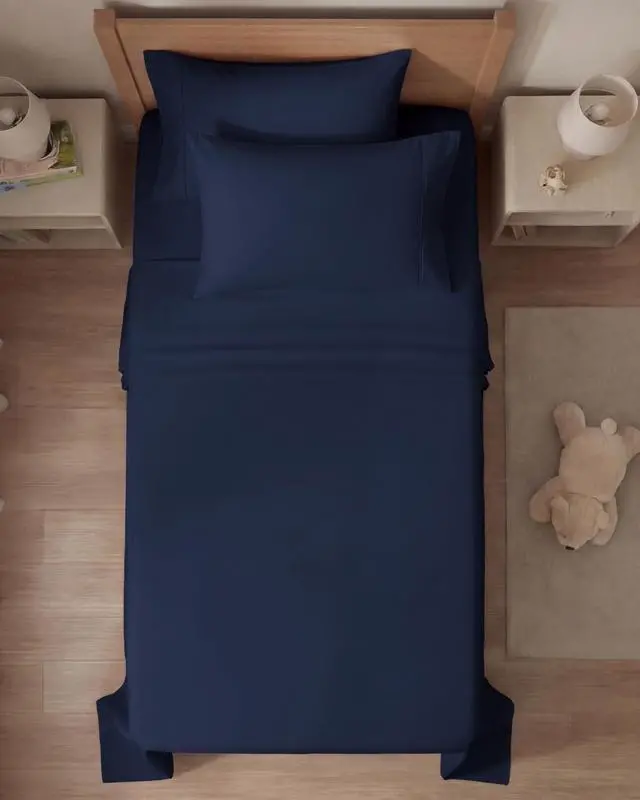 Alt view image 7 of 7 - Twin 4 Piece Sheet Set - Comfy Breathable & Cooling - Ultra-Soft Hotel Luxury Bedding Set with 8-16 Inch Deep Pockets - 1 Flat & 1 Fitted Sheet & 2 Pillowcases - Wrinkle Free & Easy Care - Navy Blue