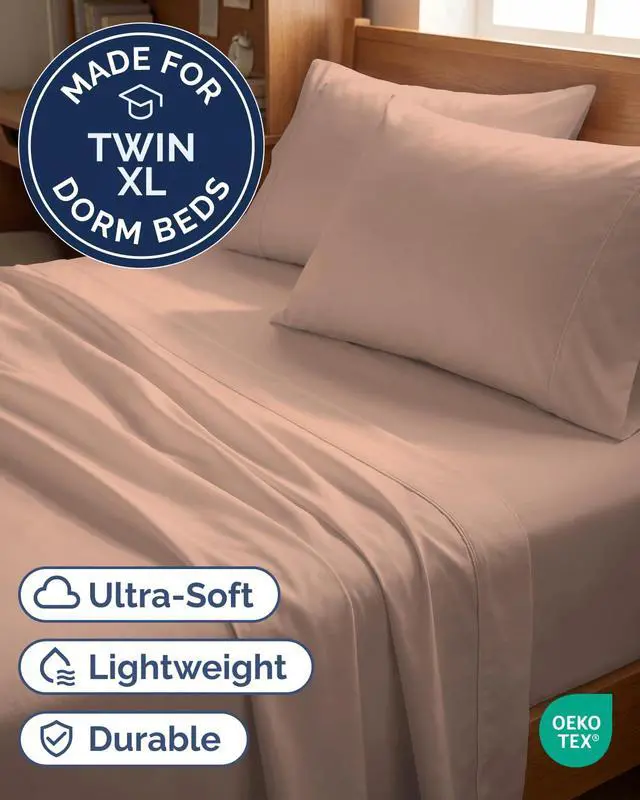 Alt view image 2 of 7 - Twin XL 4 Piece Sheet Set - Comfy Breathable & Cooling - Ultra Soft Hotel Luxury Bedding Set w/ 8-16 Inch Deep Pockets - 1 Flat & 1 Fitted Sheet & 2 Pillowcases - Wrinkle Free and Easy Care - Mauve