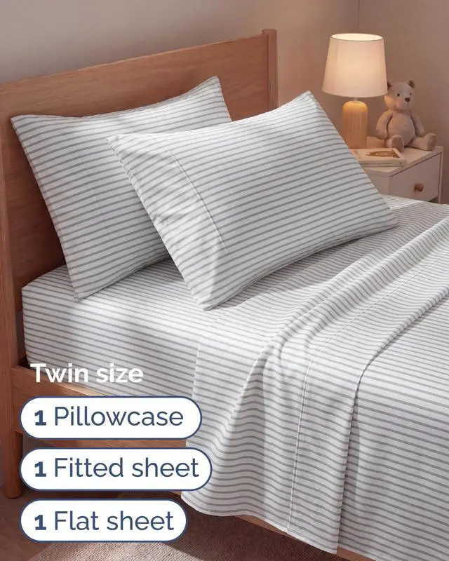Alt view image 3 of 7 - Twin 4 Piece Sheet Set - Comfy Breathable & Cooling - Soft Hotel Luxury Bedding Set with 8-16 Inch Deep Pockets - 1 Flat & 1 Fitted Sheet & 2 Pillowcases - Wrinkle Free & Easy Care - Grey Stripes 2