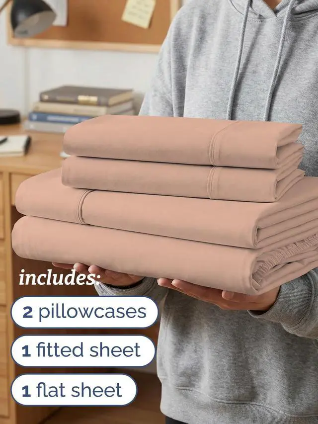 Alt view image 3 of 7 - Twin XL 4 Piece Sheet Set - Comfy Breathable & Cooling - Ultra Soft Hotel Luxury Bedding Set w/ 8-16 Inch Deep Pockets - 1 Flat & 1 Fitted Sheet & 2 Pillowcases - Wrinkle Free and Easy Care - Mauve