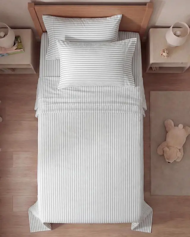 Alt view image 7 of 7 - Twin 4 Piece Sheet Set - Comfy Breathable & Cooling - Soft Hotel Luxury Bedding Set with 8-16 Inch Deep Pockets - 1 Flat & 1 Fitted Sheet & 2 Pillowcases - Wrinkle Free & Easy Care - Grey Stripes 2
