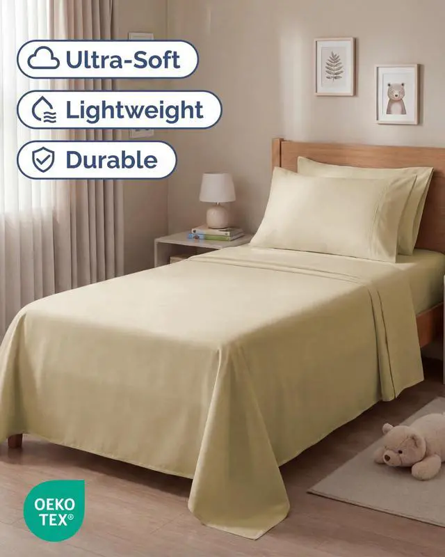Alt view image 2 of 7 - Twin 4 Piece Sheet Set - Comfy Breathable & Cooling - Ultra Soft Hotel Luxury Bedding Set with 8-16 Inch Deep Pockets - 1 Flat & 1 Fitted Sheet & 2 Pillowcases - Cozy, Wrinkle Free & Easy Care - Beige