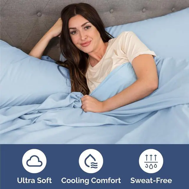 Alt view image 4 of 7 - Queen 6 Piece Sheet Set - Comfy Breathable & Cooling - Ultra-Soft Hotel Luxury Bedding Set with 8-16 Inch Deep Pockets - 1 Flat & 1 Fitted Sheet & 4 Pillowcases - Wrinkle Free & Easy Care - Baby Blue