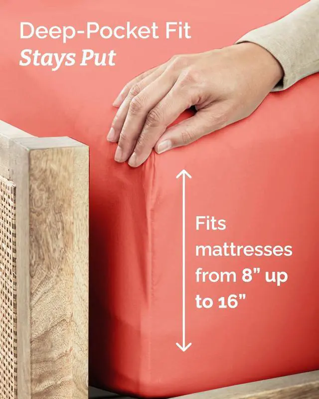 Alt view image 4 of 7 - Twin 4 Piece Sheet Set - Comfy Breathable & Cooling - Ultra Soft Hotel Luxury Bedding Set with 8-16 Inch Deep Pockets - 1 Flat & 1 Fitted Sheet & 2 Pillowcases - Cozy, Wrinkle Free & Easy Care - Coral