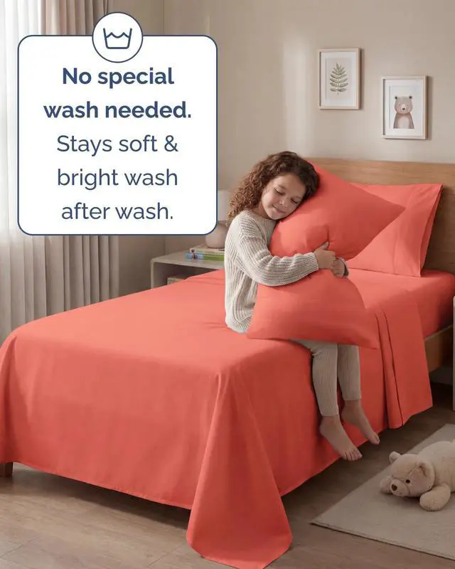 Alt view image 6 of 7 - Twin 4 Piece Sheet Set - Comfy Breathable & Cooling - Ultra Soft Hotel Luxury Bedding Set with 8-16 Inch Deep Pockets - 1 Flat & 1 Fitted Sheet & 2 Pillowcases - Cozy, Wrinkle Free & Easy Care - Coral