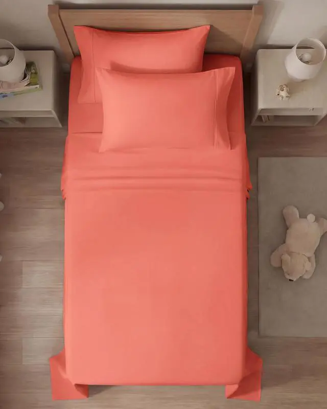 Alt view image 7 of 7 - Twin 4 Piece Sheet Set - Comfy Breathable & Cooling - Ultra Soft Hotel Luxury Bedding Set with 8-16 Inch Deep Pockets - 1 Flat & 1 Fitted Sheet & 2 Pillowcases - Cozy, Wrinkle Free & Easy Care - Coral