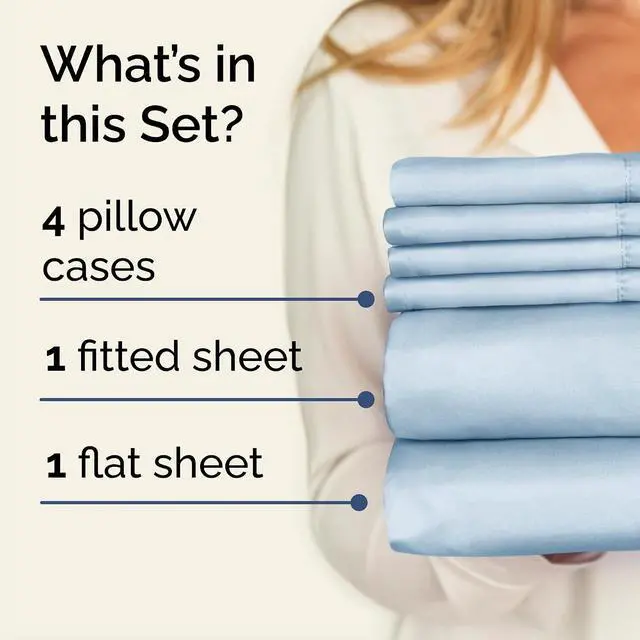 Alt view image 2 of 7 - Cal King 6 Piece Sheet Set - Comfy Breathable & Cooling - Ultra-Soft Hotel Luxury Bedding Set w/ 8-16 Inch Deep Pockets - 1 Flat & 1 Fitted Sheet & 4 Pillowcases - Wrinkle Free & Easy Care - Sky Blue