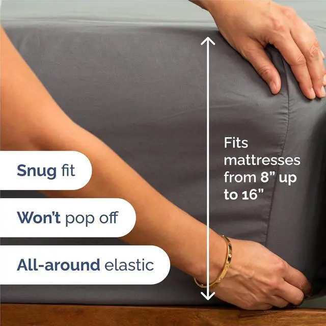 Alt view image 3 of 7 - Split King 7 Piece Sheet Set - Comfy Breathable & Cooling - Soft Hotel Luxury Bedding Set with 8-16 Inch Deep Pockets - 1 Flat & 2 Fitted Sheet & 4 Pillowcases - Wrinkle Free & Easy Care - Dark Grey