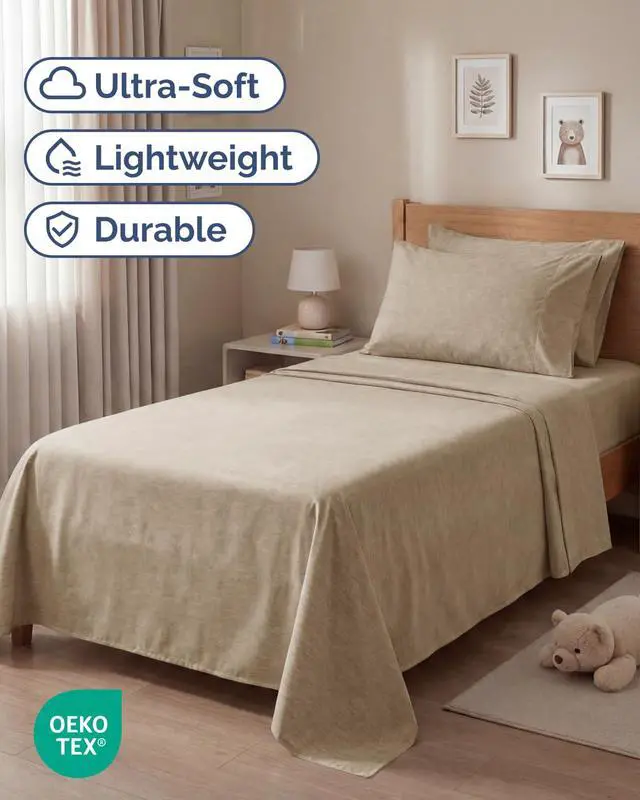 Alt view image 2 of 7 - Twin 4 Piece Sheet Set - Comfy Breathable & Cooling - Soft Hotel Luxury Bedding Set with 8-16 Inch Deep Pockets - 1 Flat & 1 Fitted Sheet & 2 Pillowcases - Wrinkle Free & Easy Care - Heathered Beige