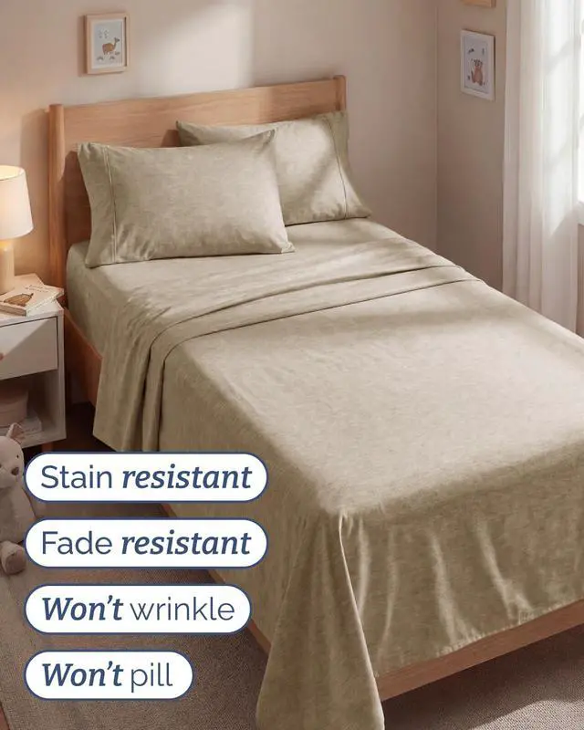 Alt view image 5 of 7 - Twin 4 Piece Sheet Set - Comfy Breathable & Cooling - Soft Hotel Luxury Bedding Set with 8-16 Inch Deep Pockets - 1 Flat & 1 Fitted Sheet & 2 Pillowcases - Wrinkle Free & Easy Care - Heathered Beige