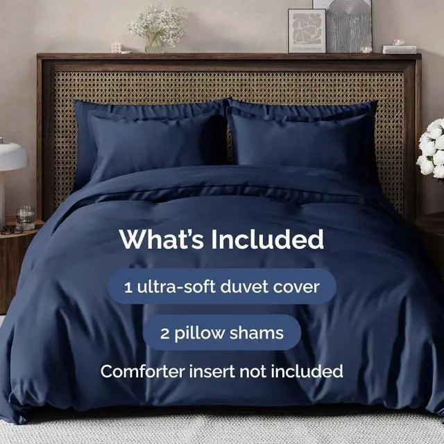 Alt view image 2 of 7 - Duvet Cover Oversized King Size Set - Extra Soft Oversized King Duvet Cover 120" x 98" with 2 Pillow Shams for Women, Men, Kids & Teens - Comfy Hotel Luxury with Zipper Closures and Ties (Navy Blue)
