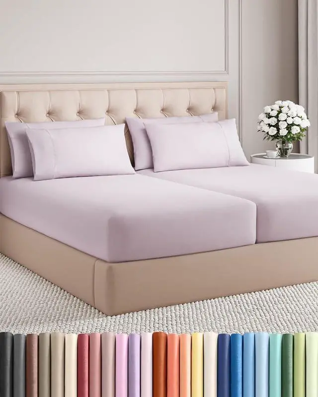 Main image of Split King 7 Piece Sheet Set - Comfy Breathable & Cooling - Soft Hotel Luxury Bedding Set w/ 8-16 Inch Deep Pockets - 1 Flat & 2 Fitted Sheet & 4 Pillowcases - Cozy and Wrinkle Free - Light Lavender
