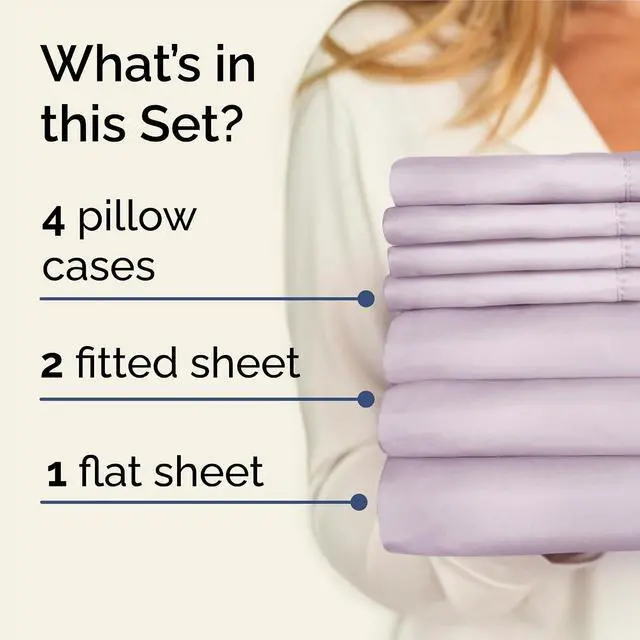 Alt view image 2 of 7 - Split King 7 Piece Sheet Set - Comfy Breathable & Cooling - Soft Hotel Luxury Bedding Set w/ 8-16 Inch Deep Pockets - 1 Flat & 2 Fitted Sheet & 4 Pillowcases - Cozy and Wrinkle Free - Light Lavender