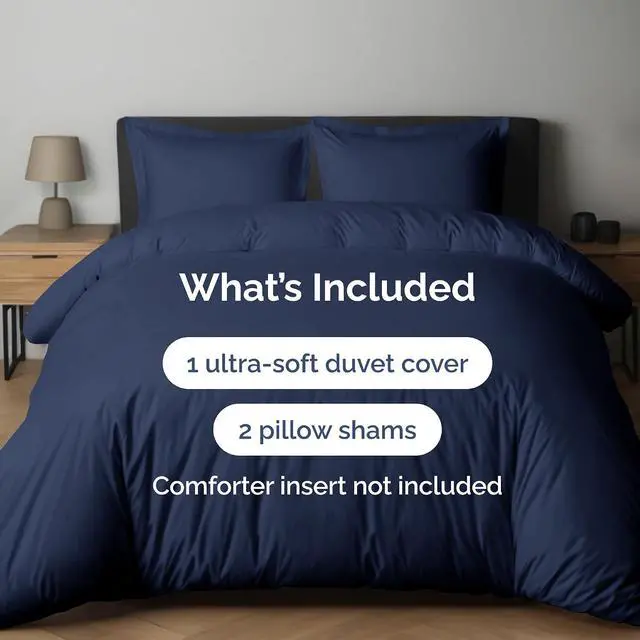 Alt view image 2 of 7 - Duvet Cover Cal King Size Set - Extra Soft Cal King Duvet Cover 104" x 98" with 2 Pillow Shams for Women, Men, Kids & Teens - Hotel Luxury w/Zipper Closures & Ties - Comfy & Breathable (Navy Blue)