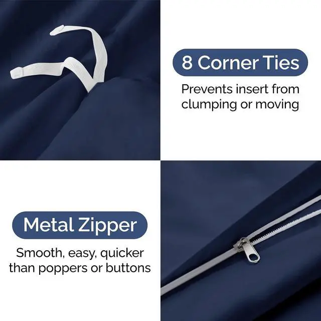 Alt view image 4 of 7 - Duvet Cover Cal King Size Set - Extra Soft Cal King Duvet Cover 104" x 98" with 2 Pillow Shams for Women, Men, Kids & Teens - Hotel Luxury w/Zipper Closures & Ties - Comfy & Breathable (Navy Blue)