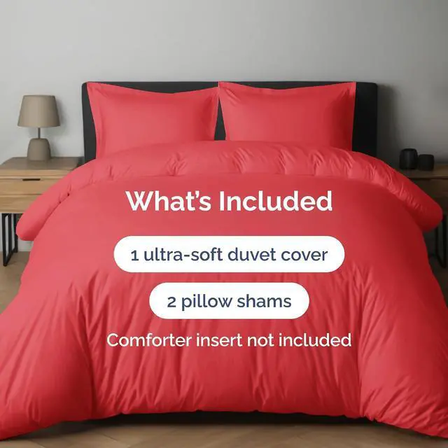 Alt view image 2 of 7 - Duvet Cover Cal King Size Set - Extra Soft Cal King Duvet Cover 104" x 98" with 2 Pillow Shams for Women, Men, Kids & Teens - Hotel Luxury w/Zipper Closures & Ties - Comfy, Cozy & Breathable (Red)