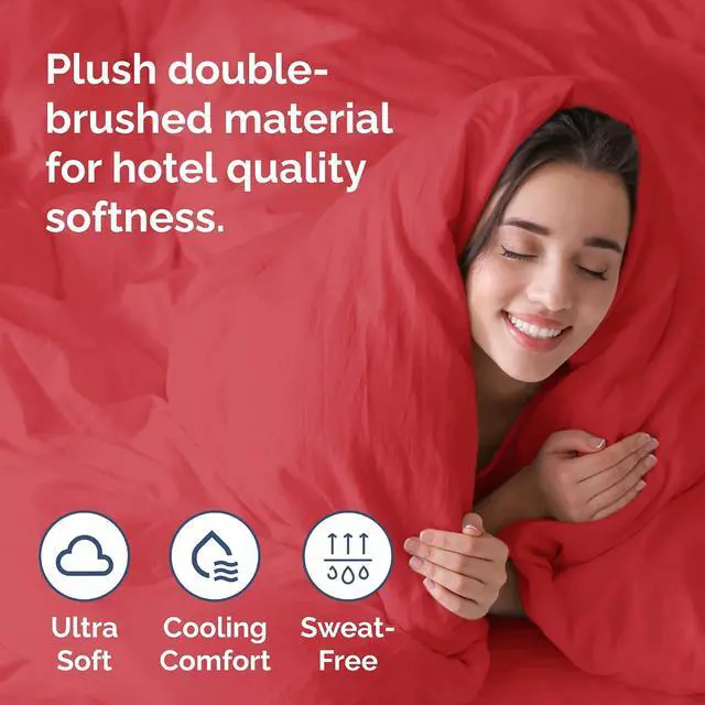 Alt view image 3 of 7 - Duvet Cover Cal King Size Set - Extra Soft Cal King Duvet Cover 104" x 98" with 2 Pillow Shams for Women, Men, Kids & Teens - Hotel Luxury w/Zipper Closures & Ties - Comfy, Cozy & Breathable (Red)