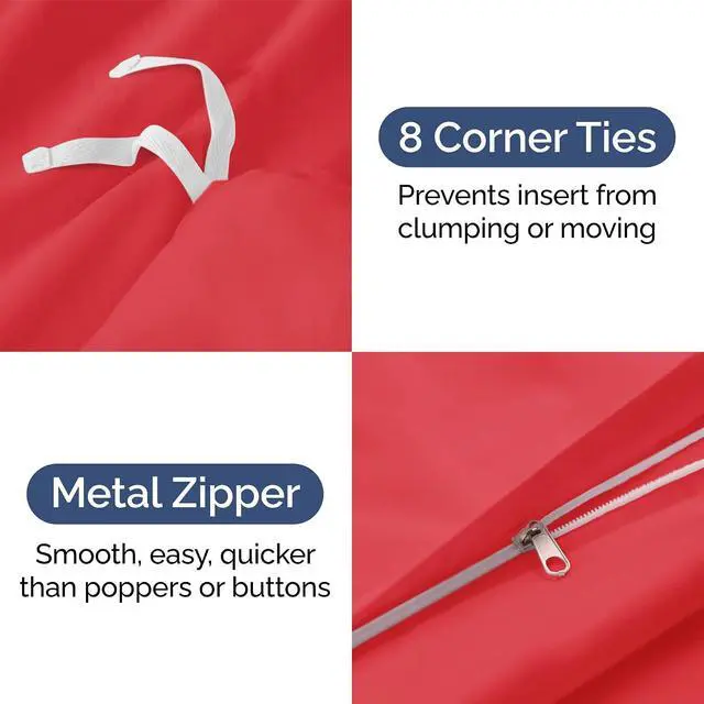 Alt view image 4 of 7 - Duvet Cover Cal King Size Set - Extra Soft Cal King Duvet Cover 104" x 98" with 2 Pillow Shams for Women, Men, Kids & Teens - Hotel Luxury w/Zipper Closures & Ties - Comfy, Cozy & Breathable (Red)