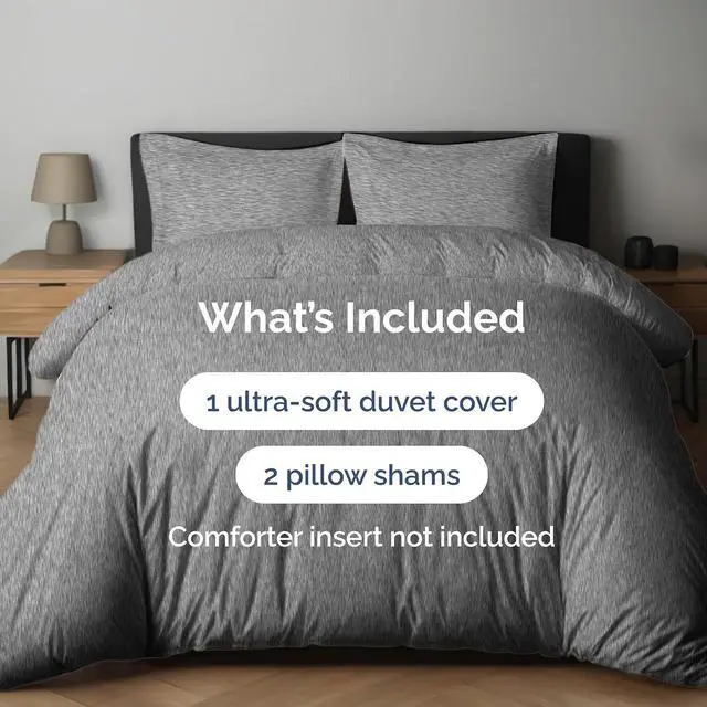 Alt view image 2 of 7 - Duvet Cover Queen Size Set - Extra Soft Queen Duvet Cover 90" x 90" with 2 Pillow Shams for Women, Men, Kids & Teens - Comfy, Breathable, Hotel Luxury with Zipper Closures and Ties (Heathered Grey)