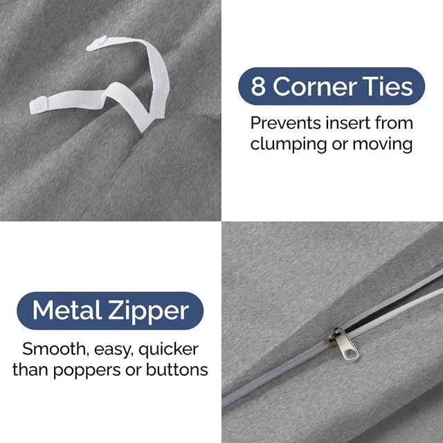 Alt view image 4 of 7 - Duvet Cover Queen Size Set - Extra Soft Queen Duvet Cover 90" x 90" with 2 Pillow Shams for Women, Men, Kids & Teens - Comfy, Breathable, Hotel Luxury with Zipper Closures and Ties (Heathered Grey)