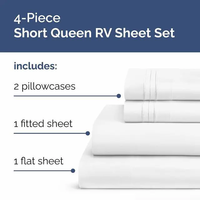 Alt view image 2 of 7 - Short Queen Size 4 Piece Sheet Set - RV Short Queen, Ultra-Soft, Breathable & Cooling Bed Sheets Set with Deep Pockets - Hotel Luxury Bedding for Women & Men - Wrinkle Free & Fade Resistant - White