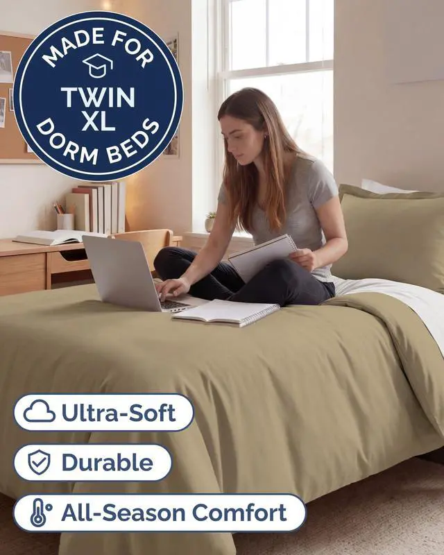 Alt view image 2 of 7 - Duvet Cover Twin/Twin XL Size Set - Extra Soft Twin/Twin XL Duvet Cover 68" x 90" with 1 Pillow Sham for Women, Men, Kids & Teens - Comfy, Easy-Care & Fade Free with Zipper Closures and Ties (Beige)