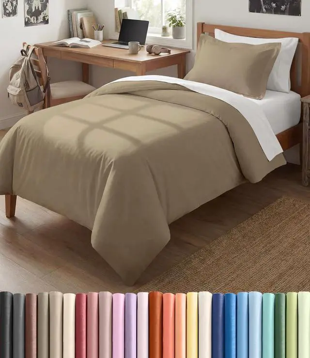 Main image of Duvet Cover Twin/Twin XL Size Set - Extra Soft Twin/Twin XL Duvet Cover 68" x 90" with 1 Pillow Sham for Women, Men, Kids & Teens - Comfy, Easy-Care & Fade Free with Zipper Closures and Ties (Beige)