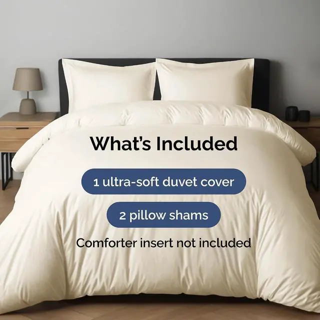 Alt view image 2 of 7 - Duvet Cover Full Size Set - Extra Soft Full Duvet Cover 80" x 90" with 2 Pillow Shams for Women, Men, Kids & Teens - Hotel Luxury, Easy-Care w/Zipper Closures & Ties - Comfy & Breathable (Off White)