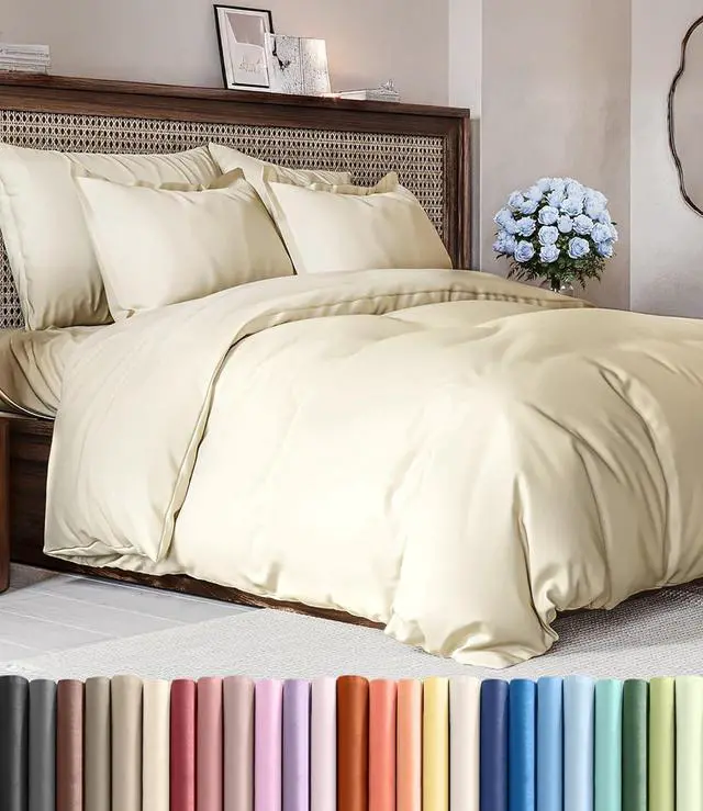 Main image of Duvet Cover Full Size Set - Extra Soft Full Duvet Cover 80" x 90" with 2 Pillow Shams for Women, Men, Kids & Teens - Hotel Luxury, Easy-Care w/Zipper Closures & Ties - Comfy & Breathable (Off White)