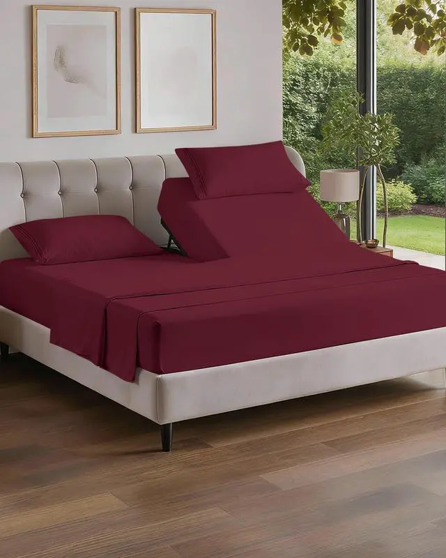 Main image of Flex Top Split Head King 4 Piece Sheet Set - Soft, Breathable & Cooling Bed Sheets Set - Hotel Luxury Bedding for Women & Men with Deep Pockets - Wrinkle Free & Fade Resistant - Oeko-Tex - Burgundy