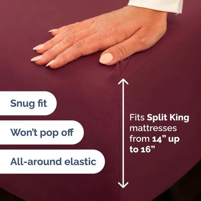 Alt view image 4 of 7 - Flex Top Split Head King 4 Piece Sheet Set - Soft, Breathable & Cooling Bed Sheets Set - Hotel Luxury Bedding for Women & Men with Deep Pockets - Wrinkle Free & Fade Resistant - Oeko-Tex - Burgundy