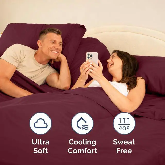 Alt view image 5 of 7 - Flex Top Split Head King 4 Piece Sheet Set - Soft, Breathable & Cooling Bed Sheets Set - Hotel Luxury Bedding for Women & Men with Deep Pockets - Wrinkle Free & Fade Resistant - Oeko-Tex - Burgundy