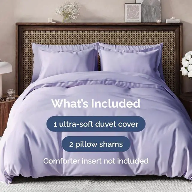 Alt view image 2 of 7 - Duvet Cover Queen Size Set - Extra Soft Queen Duvet Cover 90" x 90" with 2 Pillow Shams for Women, Men, Kids & Teens - Hotel Luxury, Easy-Care w/Zipper Closures & Ties - Comfy & Breathable (Lavender)