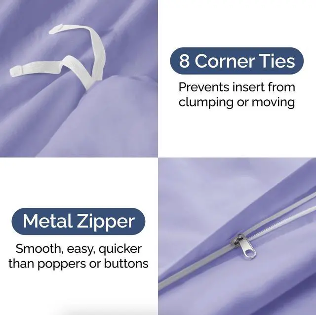 Alt view image 4 of 7 - Duvet Cover Queen Size Set - Extra Soft Queen Duvet Cover 90" x 90" with 2 Pillow Shams for Women, Men, Kids & Teens - Hotel Luxury, Easy-Care w/Zipper Closures & Ties - Comfy & Breathable (Lavender)