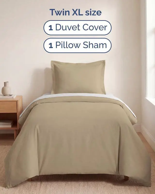 Alt view image 3 of 7 - Duvet Cover Twin/Twin XL Size Set - Extra Soft Twin/Twin XL Duvet Cover 68" x 90" with 1 Pillow Sham for Women, Men, Kids & Teens - Comfy, Easy-Care & Fade Free with Zipper Closures and Ties (Beige)