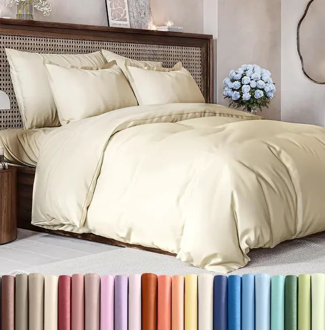 Main image of Duvet Cover Cal King Size Set - Extra Soft Cal King Duvet Cover 104" x 98" with 2 Pillow Shams for Women, Men, Kids & Teens - Hotel Luxury w/Zipper Closures & Ties - Comfy & Breathable (Off White)