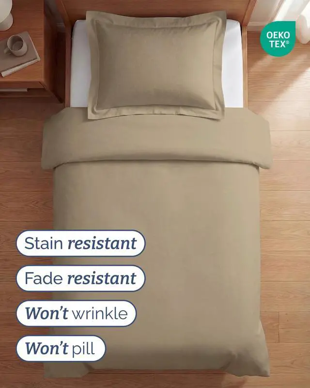 Alt view image 4 of 7 - Duvet Cover Twin/Twin XL Size Set - Extra Soft Twin/Twin XL Duvet Cover 68" x 90" with 1 Pillow Sham for Women, Men, Kids & Teens - Comfy, Easy-Care & Fade Free with Zipper Closures and Ties (Beige)