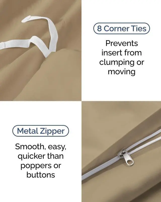 Alt view image 5 of 7 - Duvet Cover Twin/Twin XL Size Set - Extra Soft Twin/Twin XL Duvet Cover 68" x 90" with 1 Pillow Sham for Women, Men, Kids & Teens - Comfy, Easy-Care & Fade Free with Zipper Closures and Ties (Beige)