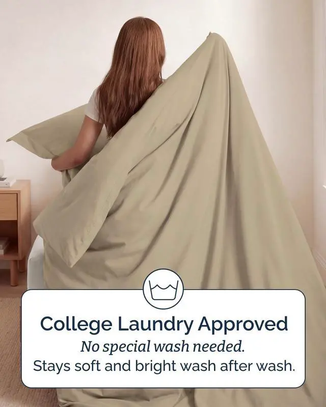 Alt view image 6 of 7 - Duvet Cover Twin/Twin XL Size Set - Extra Soft Twin/Twin XL Duvet Cover 68" x 90" with 1 Pillow Sham for Women, Men, Kids & Teens - Comfy, Easy-Care & Fade Free with Zipper Closures and Ties (Beige)