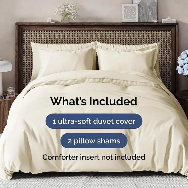 Alt view image 2 of 7 - Duvet Cover Cal King Size Set - Extra Soft Cal King Duvet Cover 104" x 98" with 2 Pillow Shams for Women, Men, Kids & Teens - Hotel Luxury w/Zipper Closures & Ties - Comfy & Breathable (Off White)
