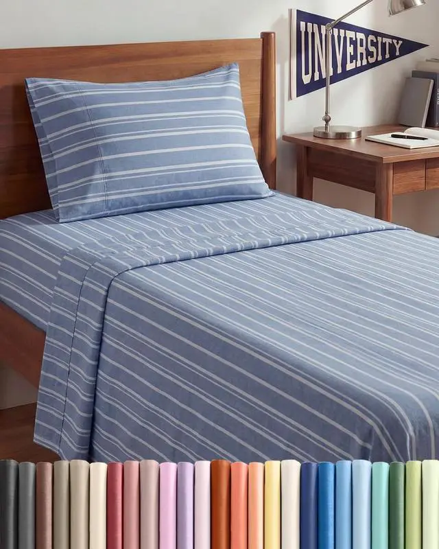 Main image of Twin XL Size 3 Piece Sheet Set - Comfy Breathable & Cooling Sheets - Hotel Luxury Bed Sheets for Women & Men - Deep Pockets, Easy-Fit, Soft & Wrinkle Free Sheets - Blue Stripes Oeko-Tex Bed Sheet Set