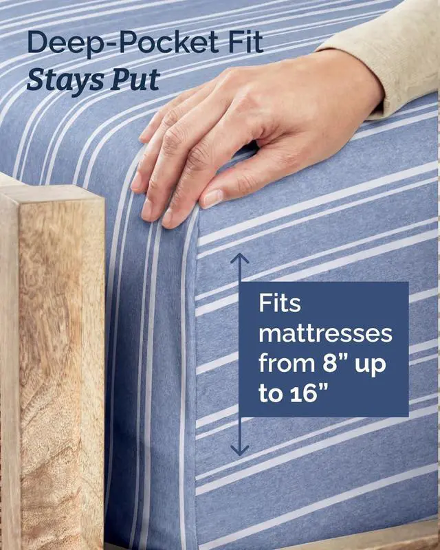 Alt view image 4 of 7 - Twin XL Size 3 Piece Sheet Set - Comfy Breathable & Cooling Sheets - Hotel Luxury Bed Sheets for Women & Men - Deep Pockets, Easy-Fit, Soft & Wrinkle Free Sheets - Blue Stripes Oeko-Tex Bed Sheet Set