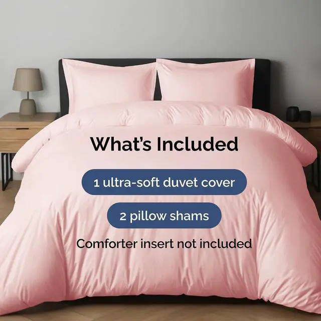 Alt view image 2 of 7 - Duvet Cover Cal King Size Set - Extra Soft Cal King Duvet Cover 104" x 98" with 2 Pillow Shams for Women, Men, Kids & Teens - Hotel Luxury w/ Zipper Closures & Ties - Comfy & Breathable (Baby Pink)